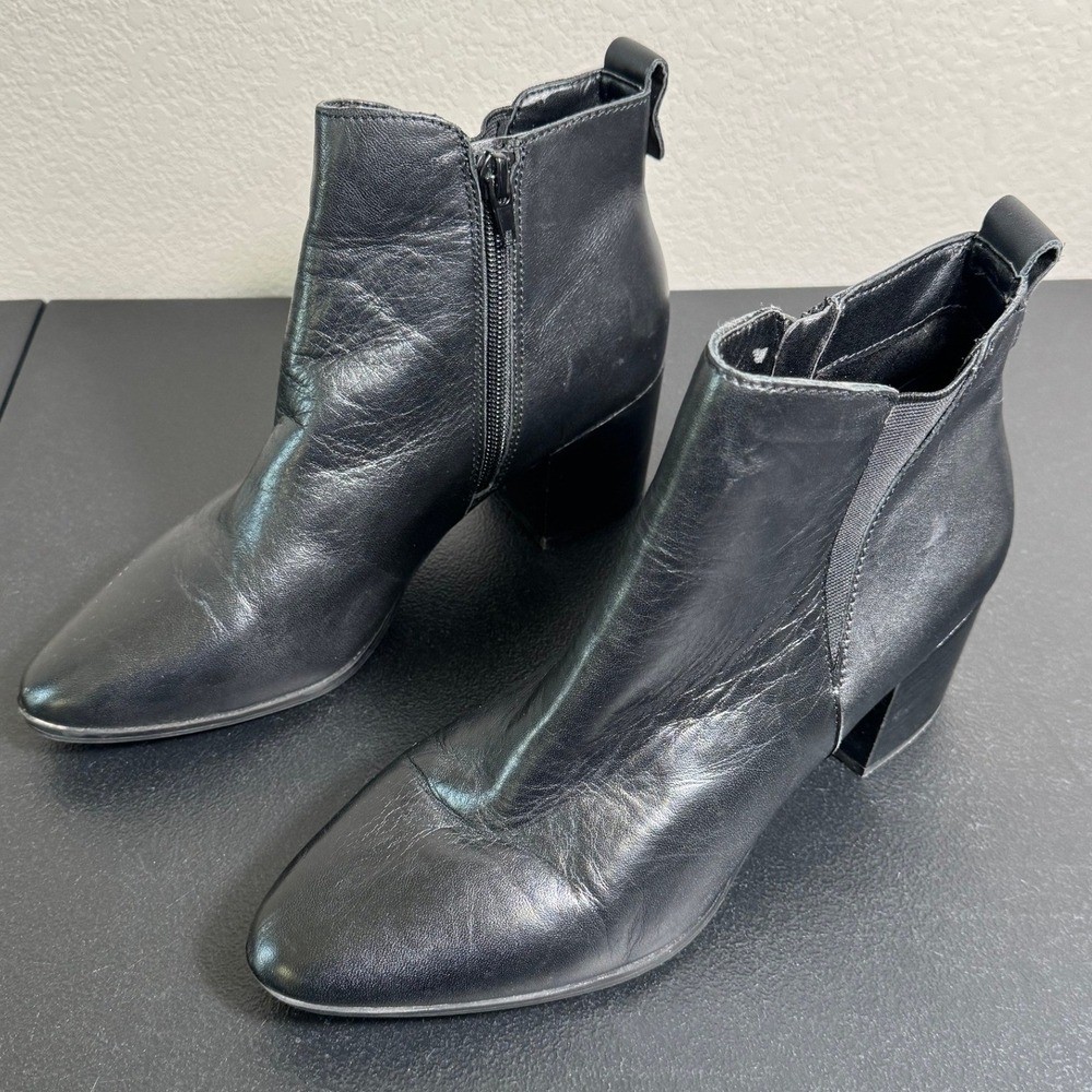 ALDO Black Leather Pointed Toe Block‎ Heel Ankle Boots Women's Size 7.5